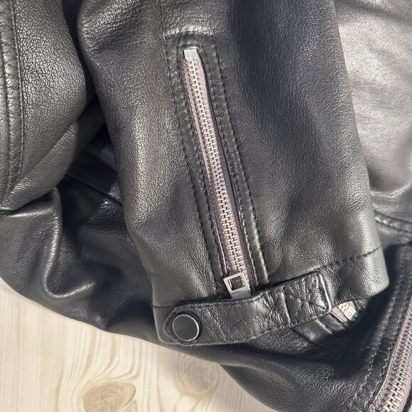 ALL SAINTS BLACK LEATHER BIKER JACKET SIZE 8 - Picture 3 of 6